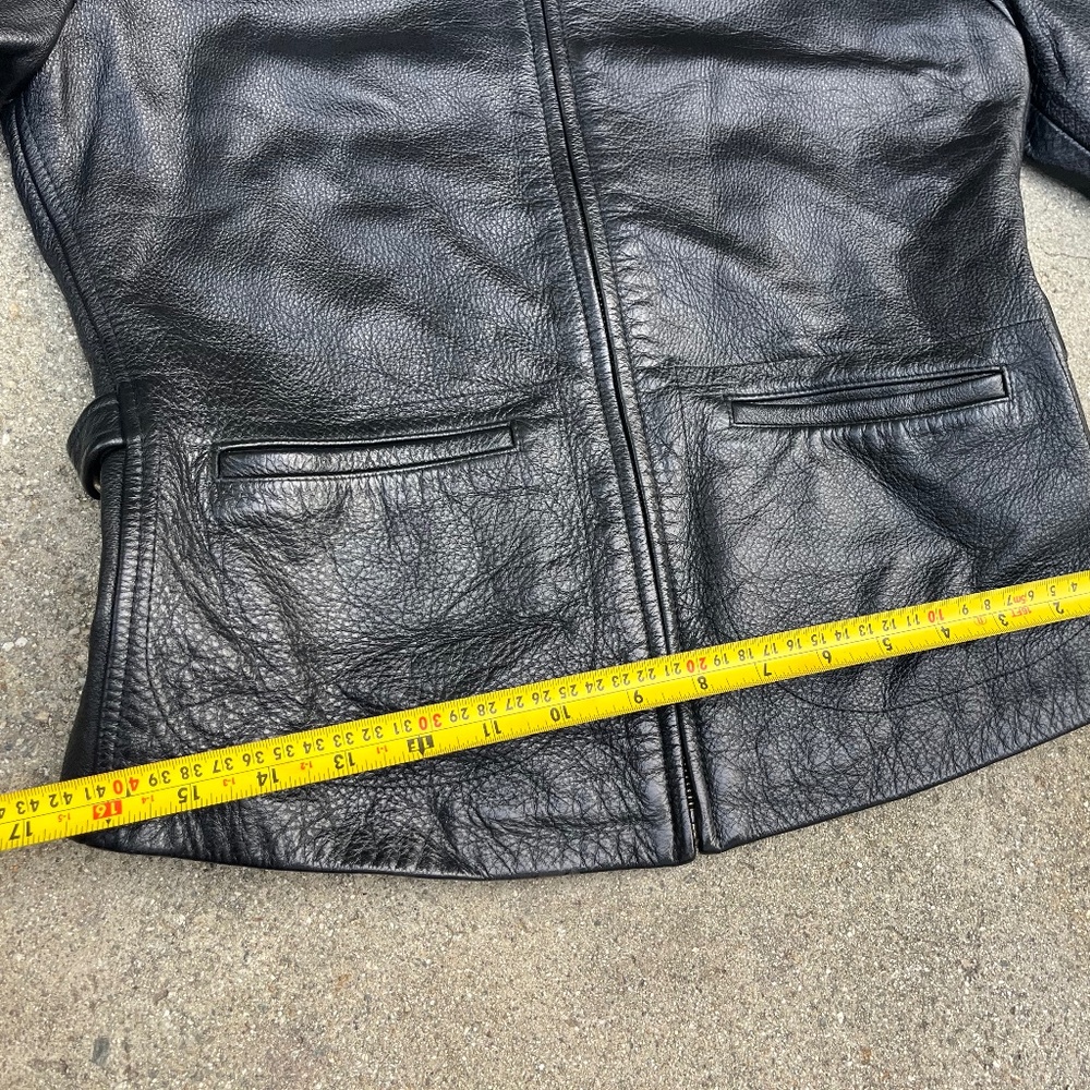 90s leather jacket black fitted crop cropped buckleback xs ann taylor biker moto - Picture 5 of 12